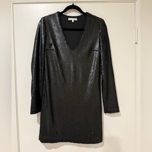 Wayf Black Sequin Long Sleeve Dress